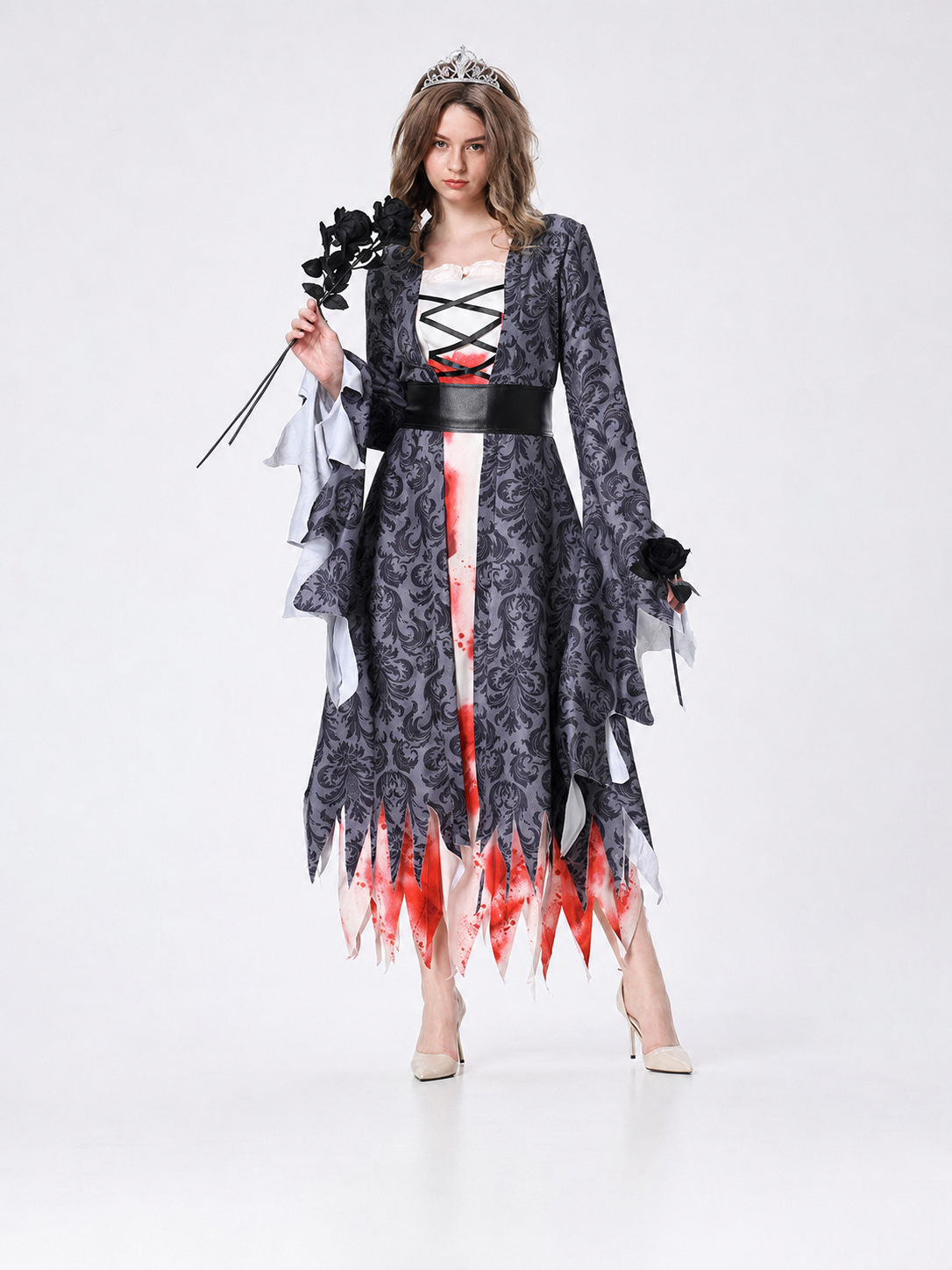 Gothic Vampire Costume: Dress, Belt, and Crown
