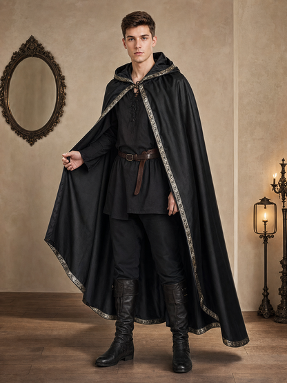 Black Medieval Hooded Carnival Cape