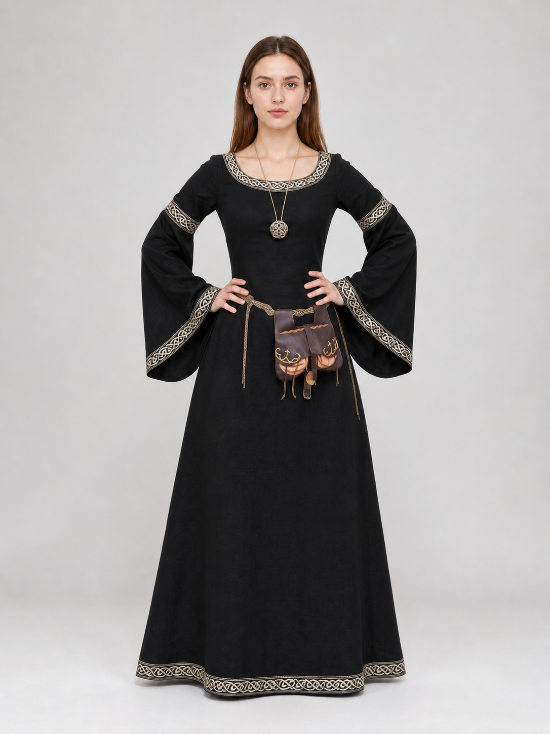 Medieval Dress with Belt and Bell Sleeves