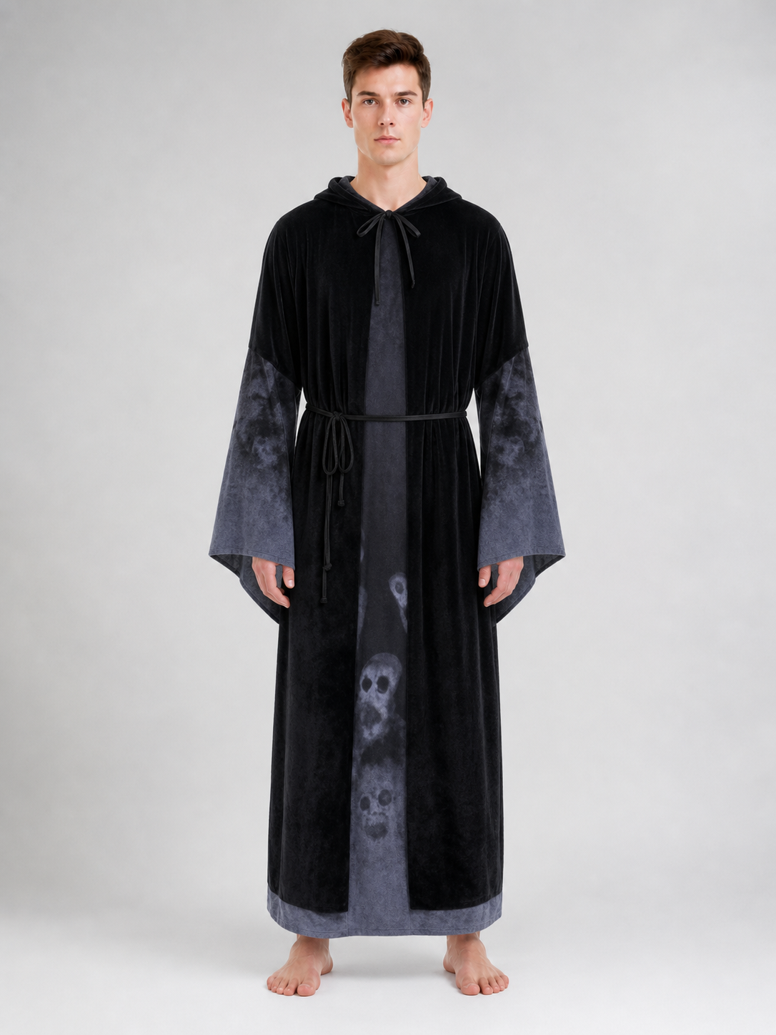 Gothic hooded robe costume with skulls