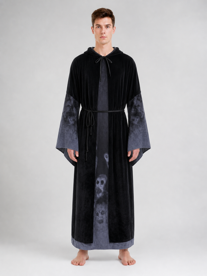 Gothic hooded robe costume with skulls