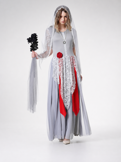 Gothic vampire costume with veil and lace dress