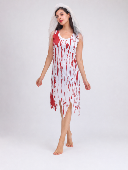 Halloween Ghost Costume with Dress and Veil
