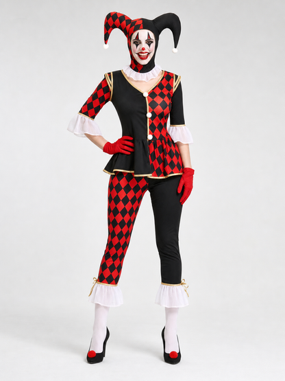 Halloween Harlequin Clown Costume with Hat