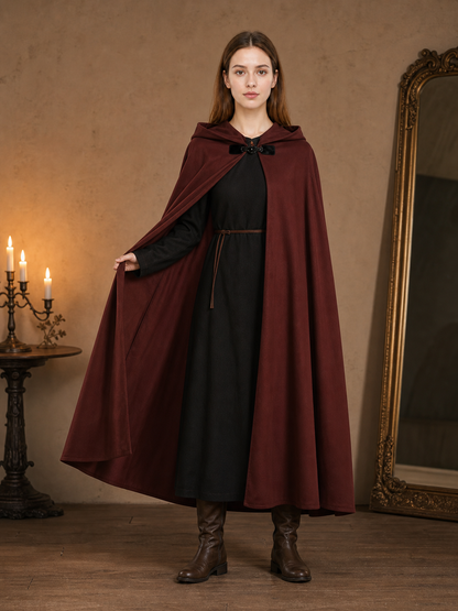 Burgundy Hooded Carnival Cloak for Cosplay