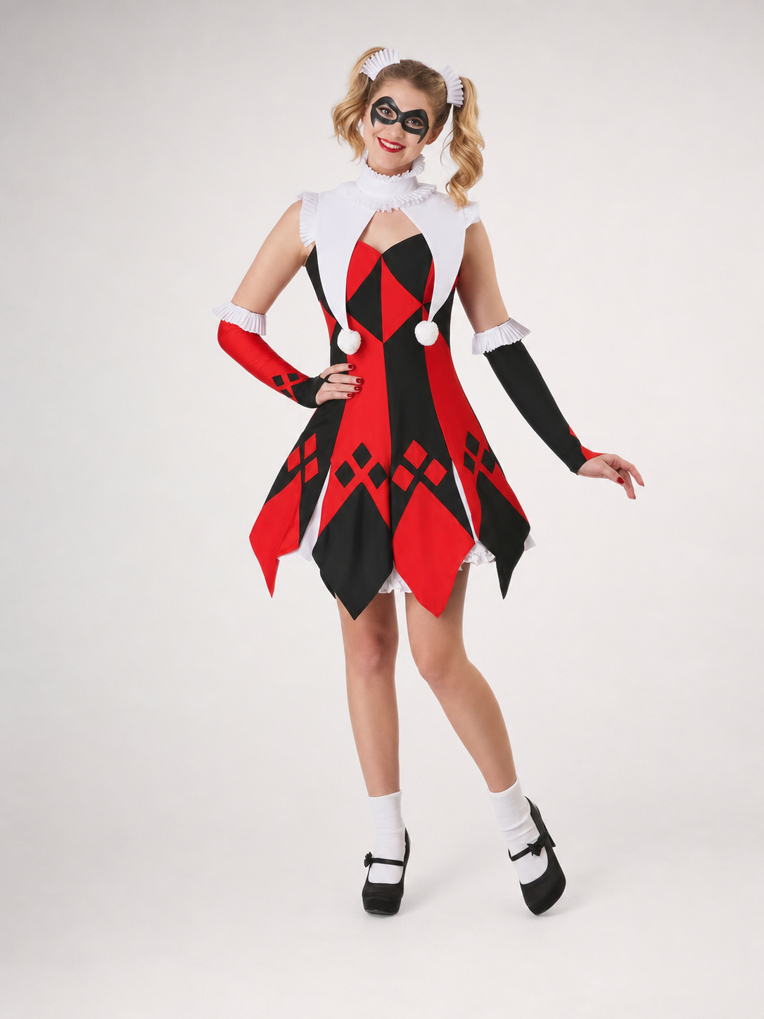 Harlequin Carnival Costume with Mask and Gloves