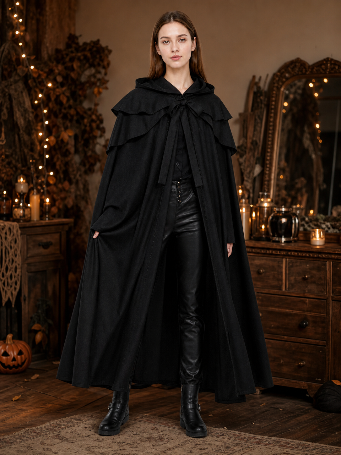 Black Gothic Hooded Cloak in Medieval Style