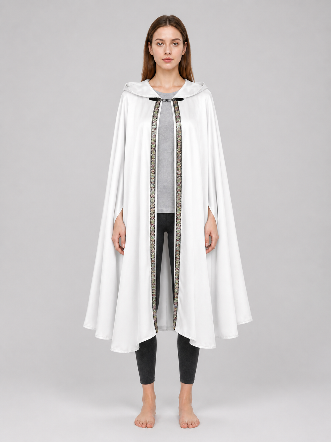 White Medieval Hooded Costume Cloak