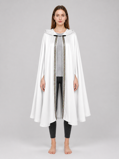 White Medieval Hooded Costume Cloak