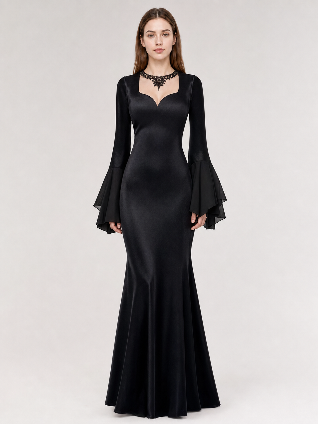 Black Gothic Floor-Length Evening Dress