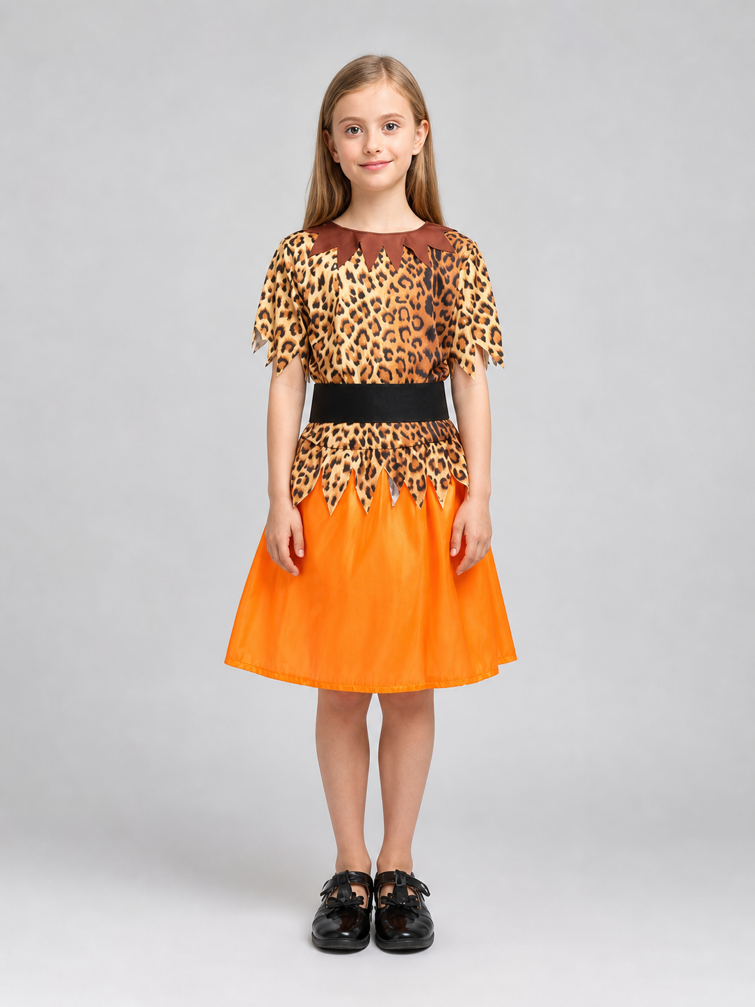 Kids' Caveperson Costume with Leopard-Print Top