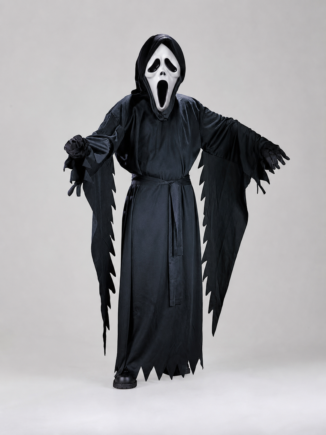 Black ghost robe with hood and white mask