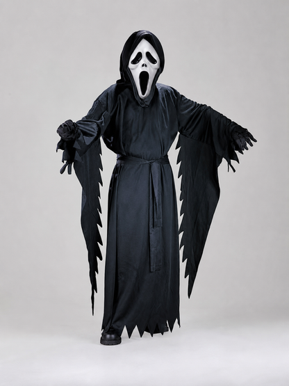 Black ghost robe with hood and white mask