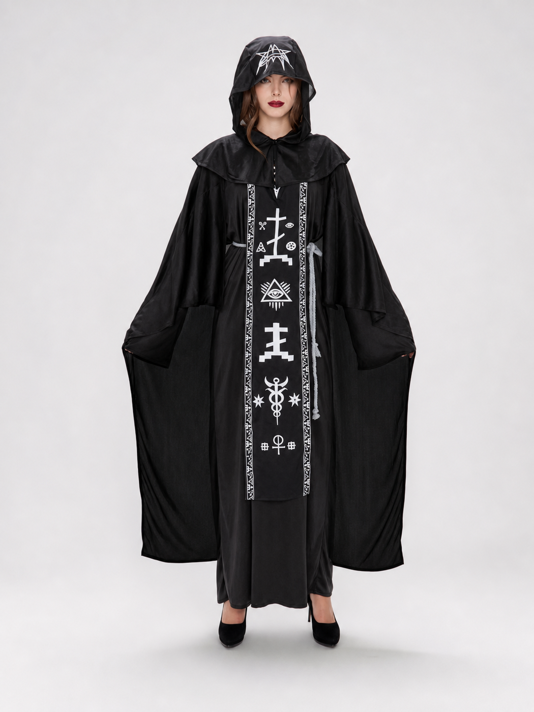 Gothic cosplay robe with hood and print
