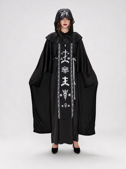 Gothic cosplay robe with hood and print