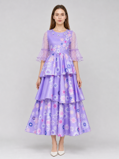 Kids' Floral-Print Cosplay Dress with Sleeves on-model view 2
