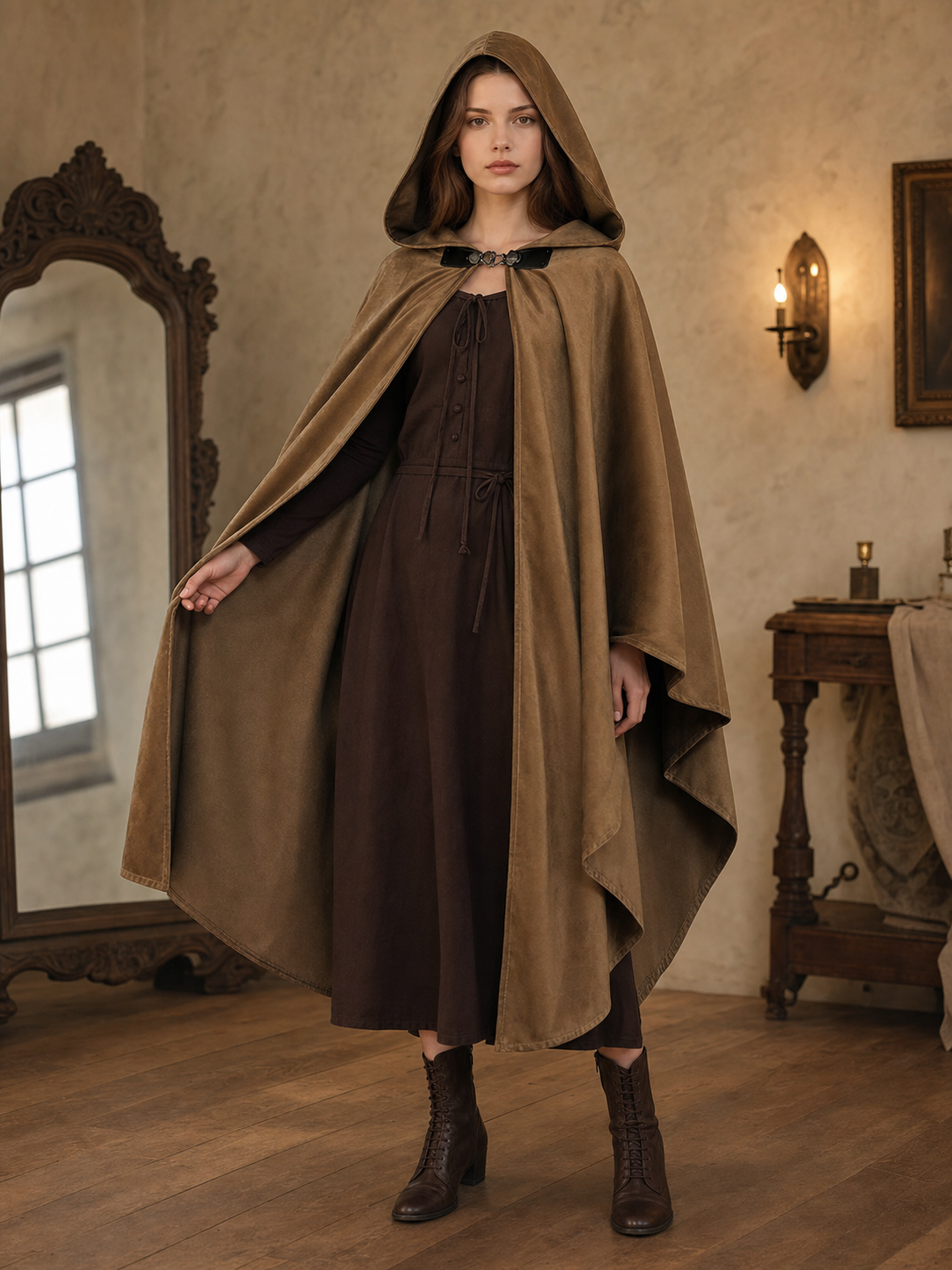Brown Hooded Costume Cloak