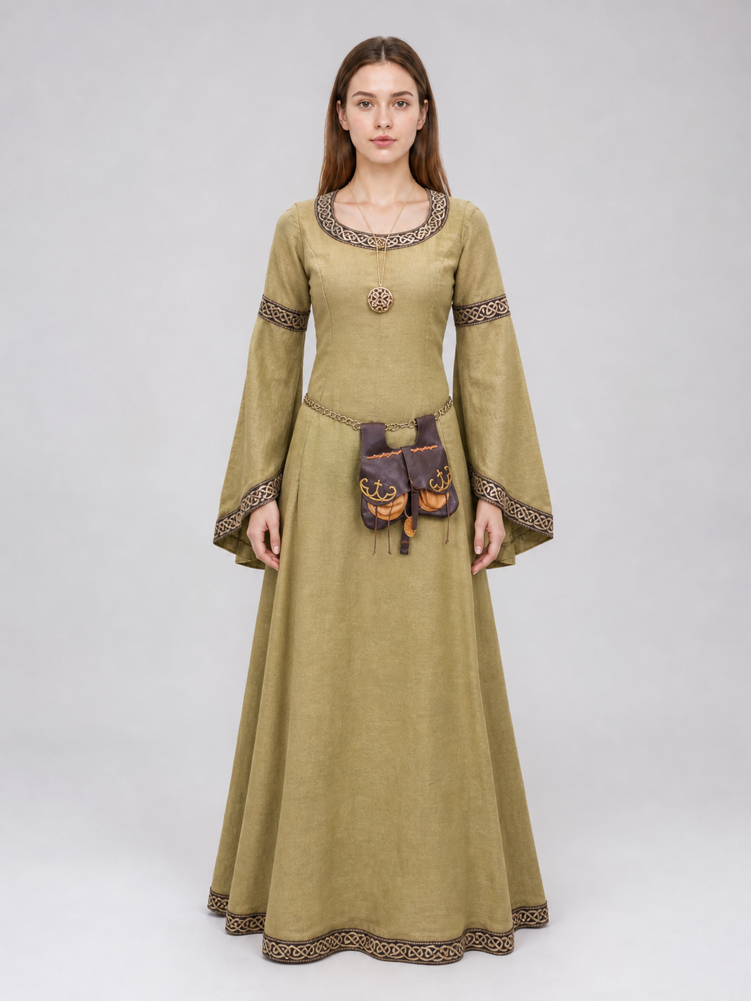 Medieval Long Dress with Pendant and Bag