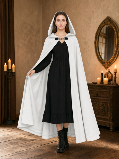 White medieval costume cloak with hood