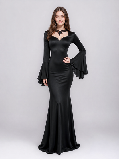 Black Gothic Floor-Length Evening Dress