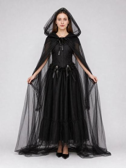 Vampire Costume: Long Hooded Dress with Cape