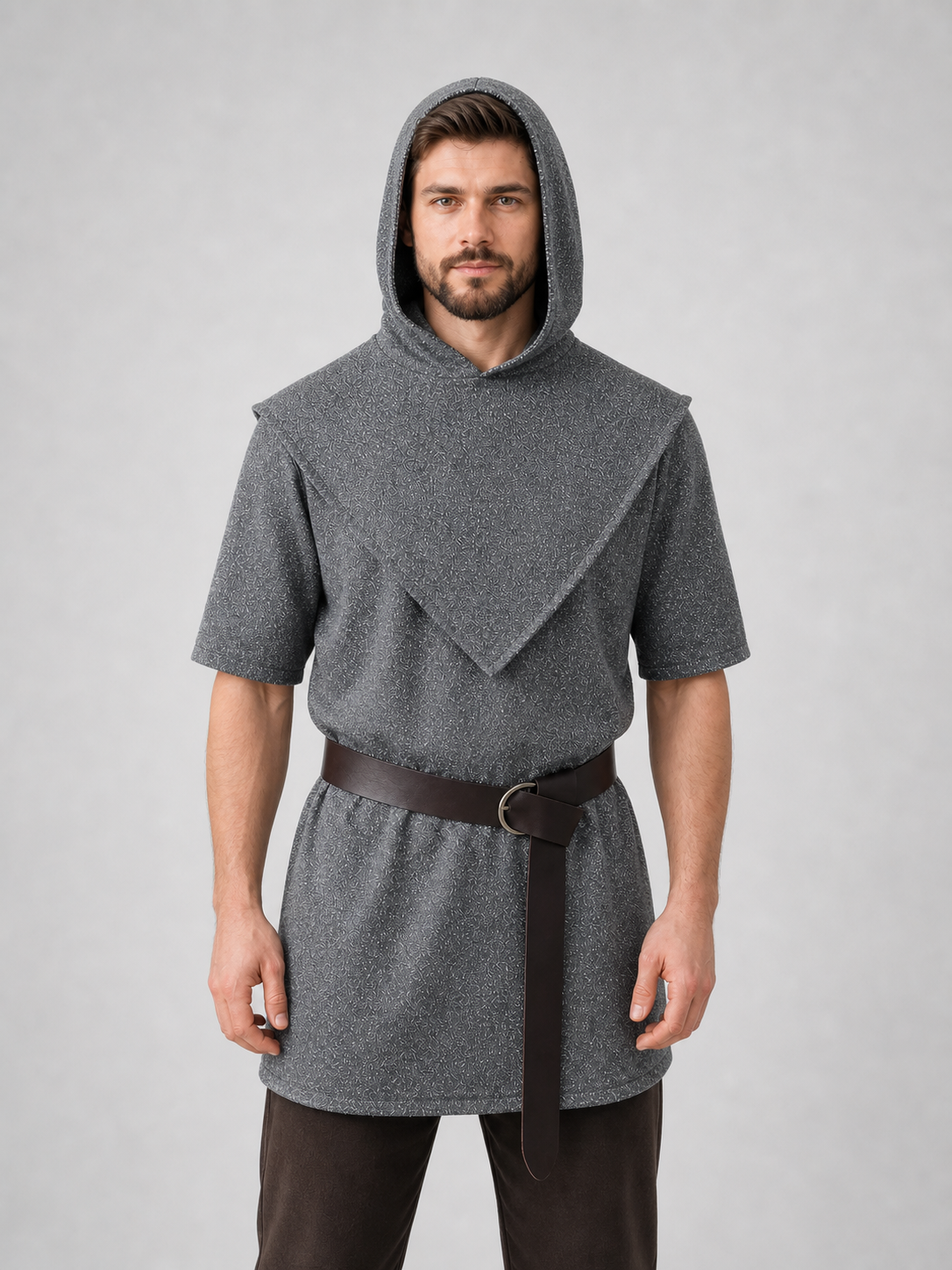 Silver Hooded Tunic Top with Wide Belt