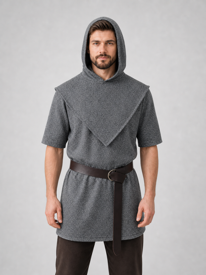 Silver Hooded Tunic Top with Wide Belt