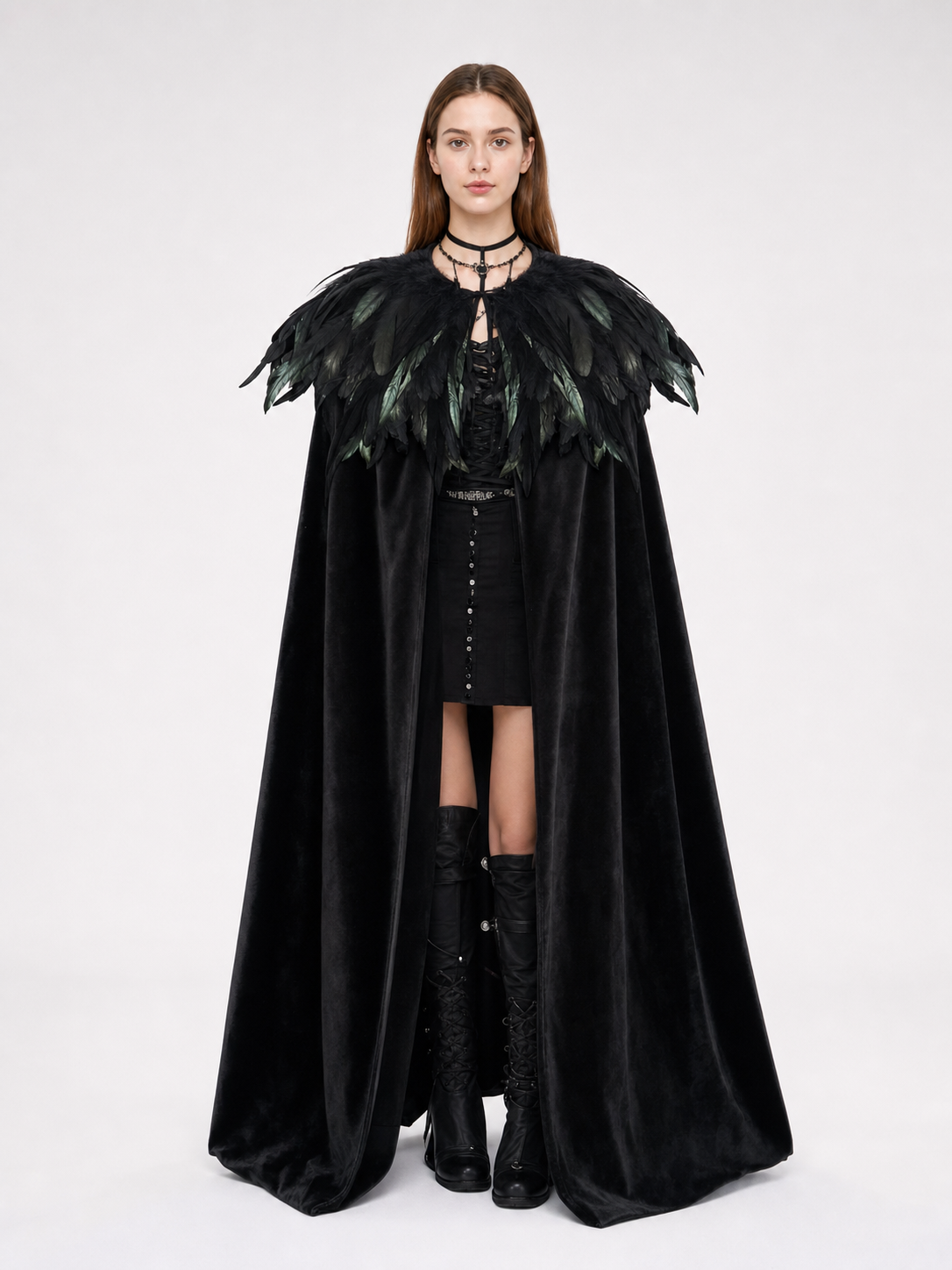 Black Velvet Feather Cape