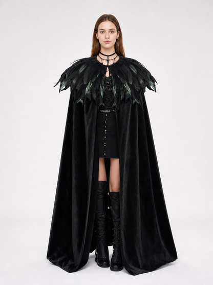Black Velvet Feather Cape