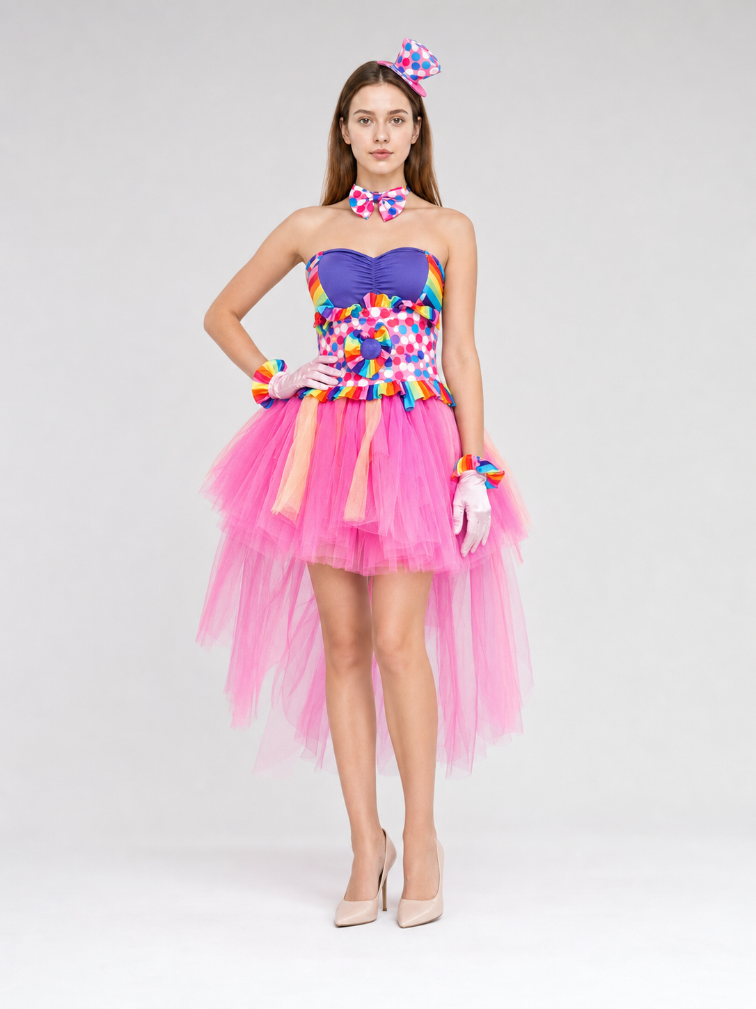 Carnival Clown Costume with a Full Skirt and Accessories