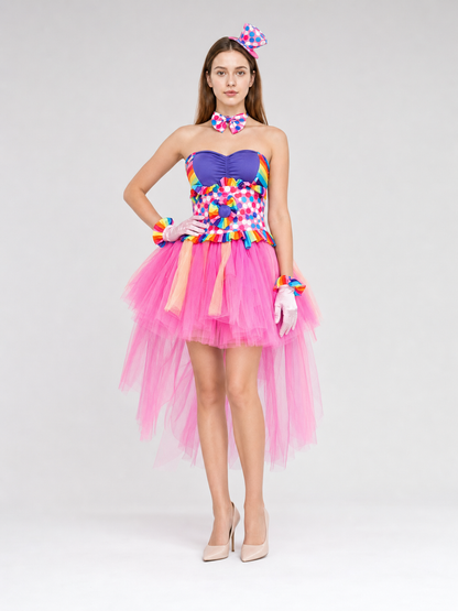 Carnival Clown Costume with a Full Skirt and Accessories