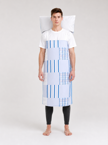 Carnival apron-cape with a blue-and-white pattern