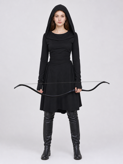 Black medieval-style hooded tunic