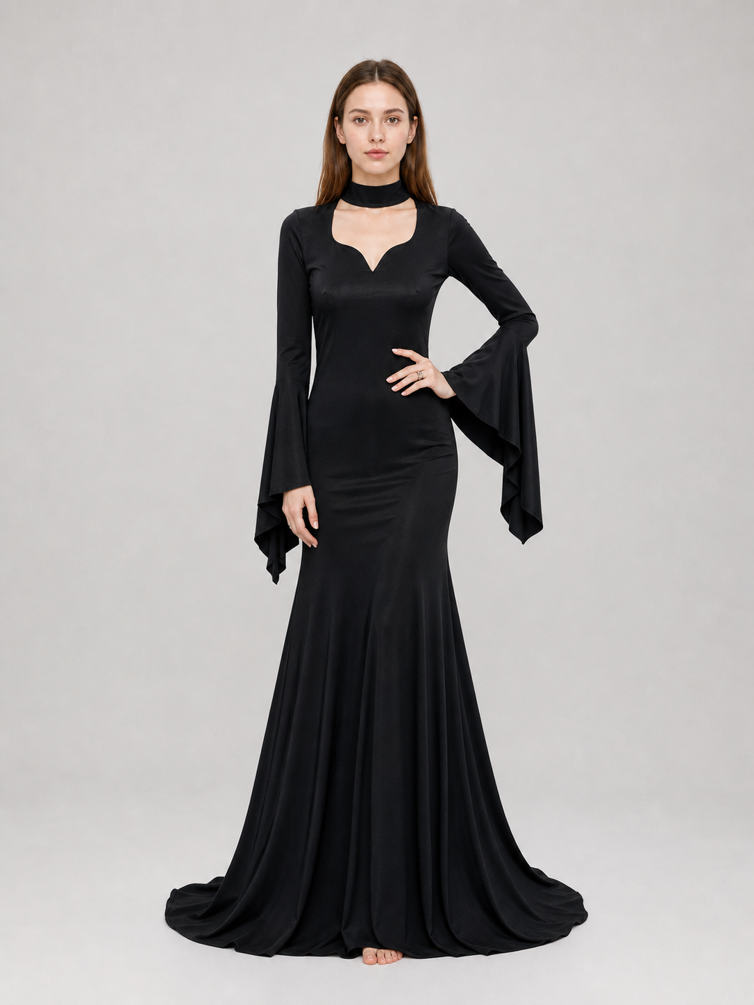 Black Gothic Floor-Length Evening Dress