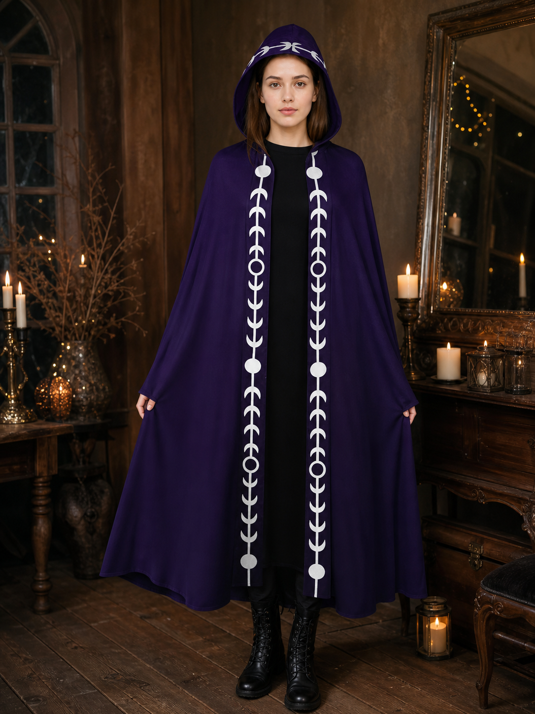 Purple Hooded Cape in Medieval Style