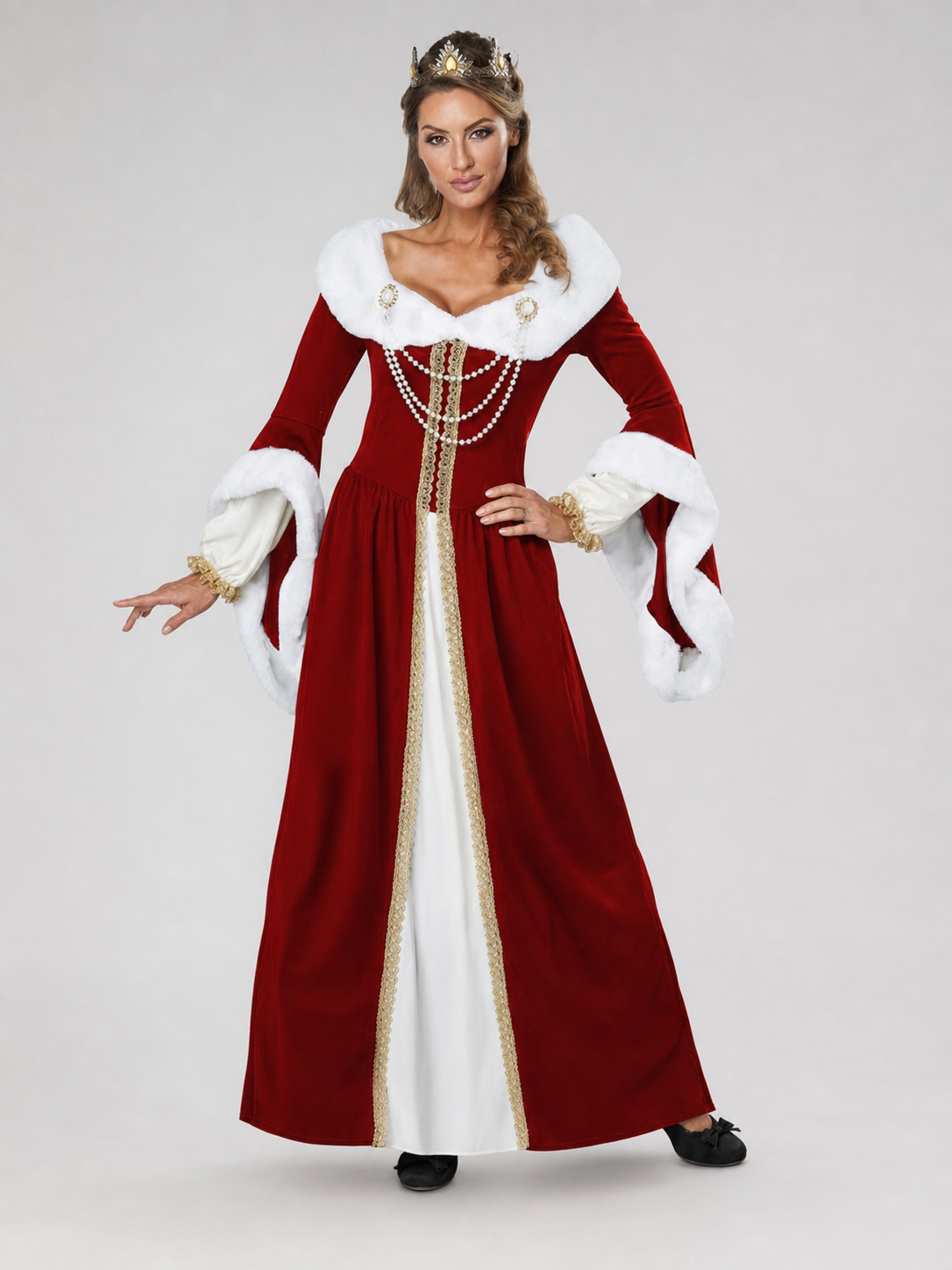 Royal-Style Carnival Dress with Fur Trim