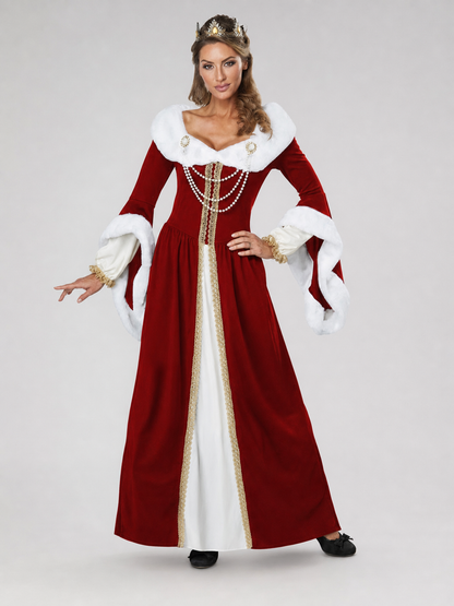 Royal-Style Carnival Dress with Fur Trim