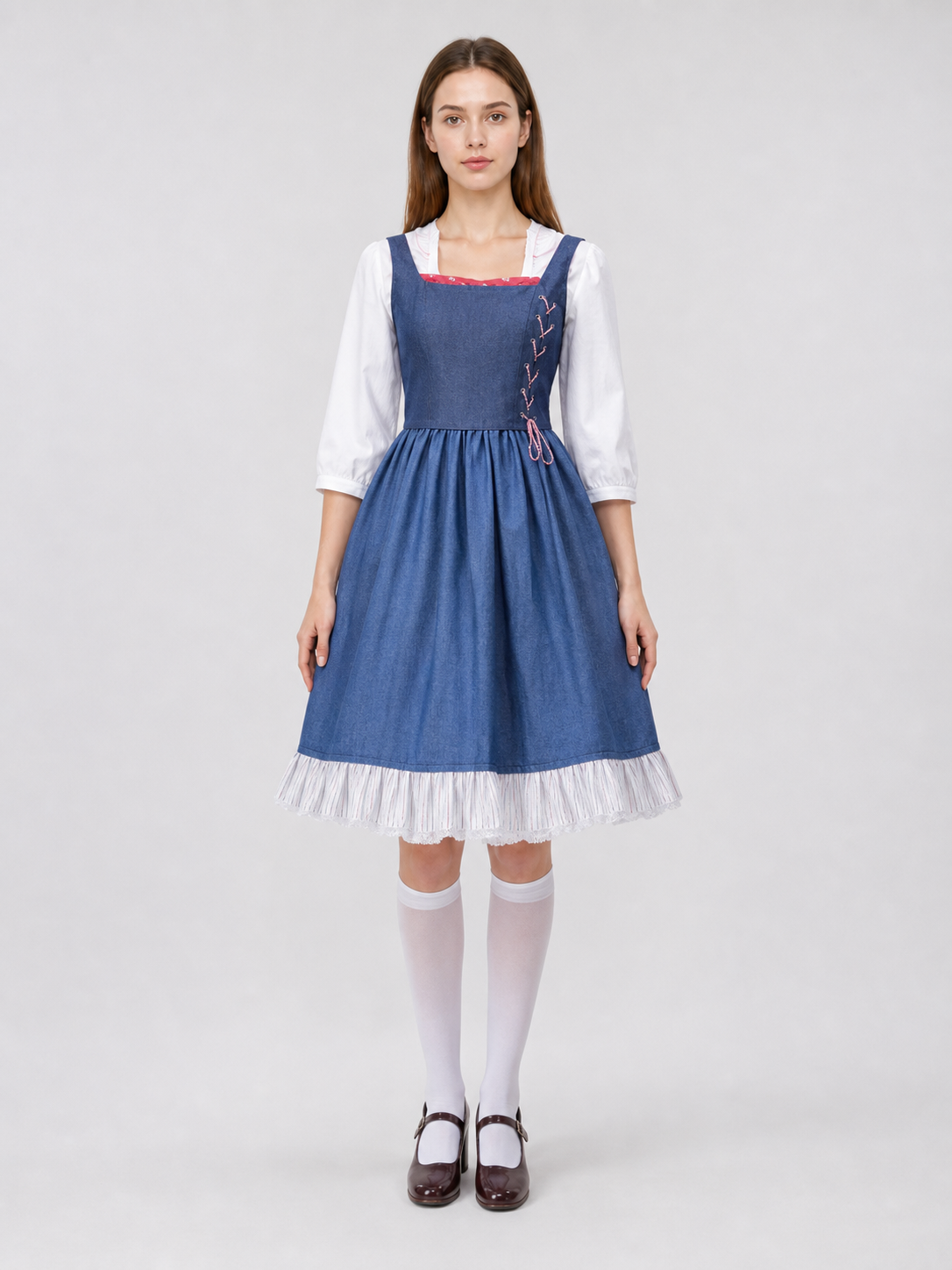 Vintage-style costume dress with a blue kerchief