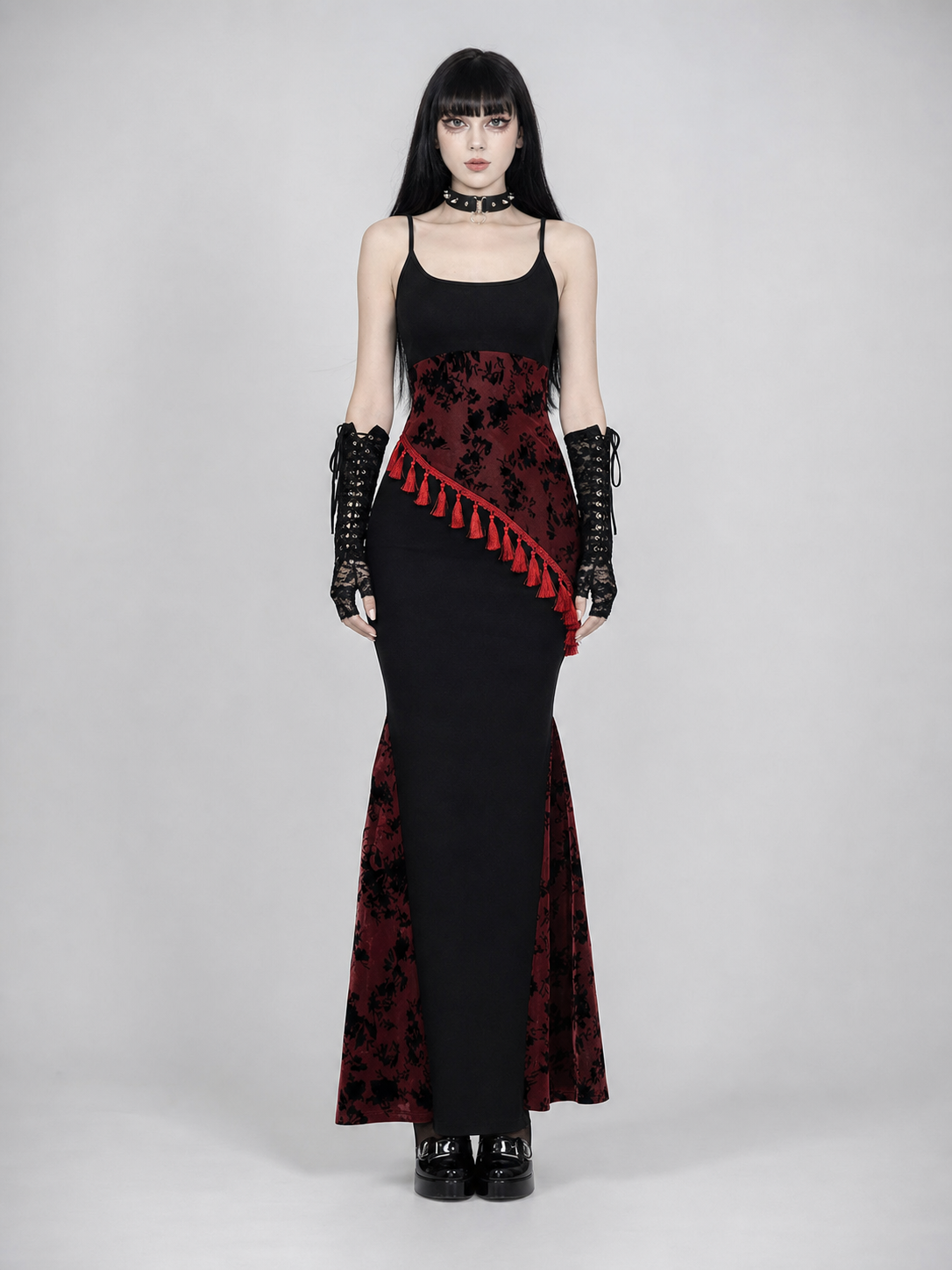 Long Black and Red Gothic Mermaid Dress