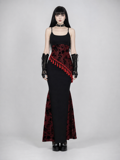 Long Black and Red Gothic Mermaid Dress