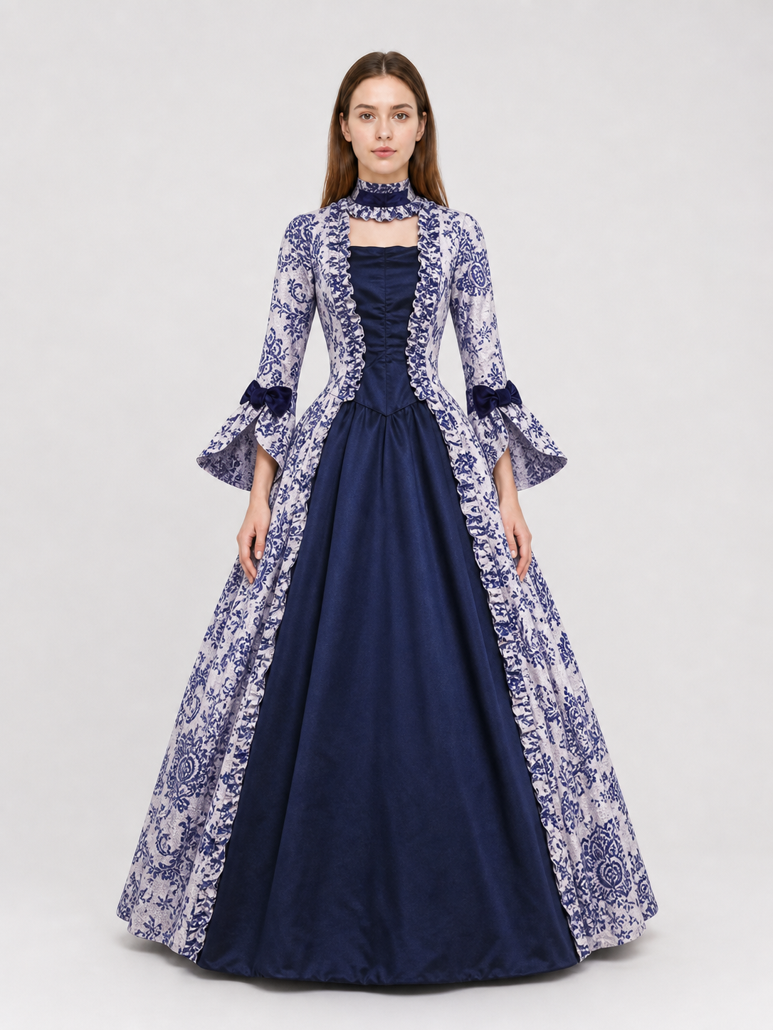 Ornamental Evening Dress, Long Sleeve, Flared