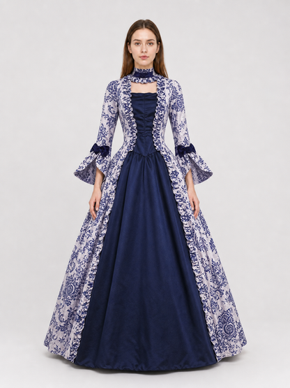 Ornamental Evening Dress, Long Sleeve, Flared