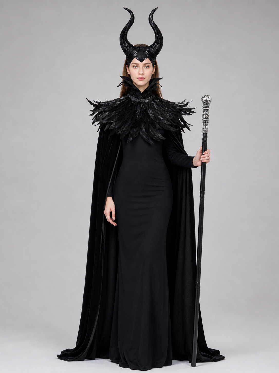 Black cape with scepter, dark fantasy-style set