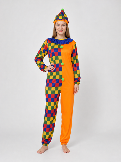Clown Costume Jumpsuit with Hat for Parties
