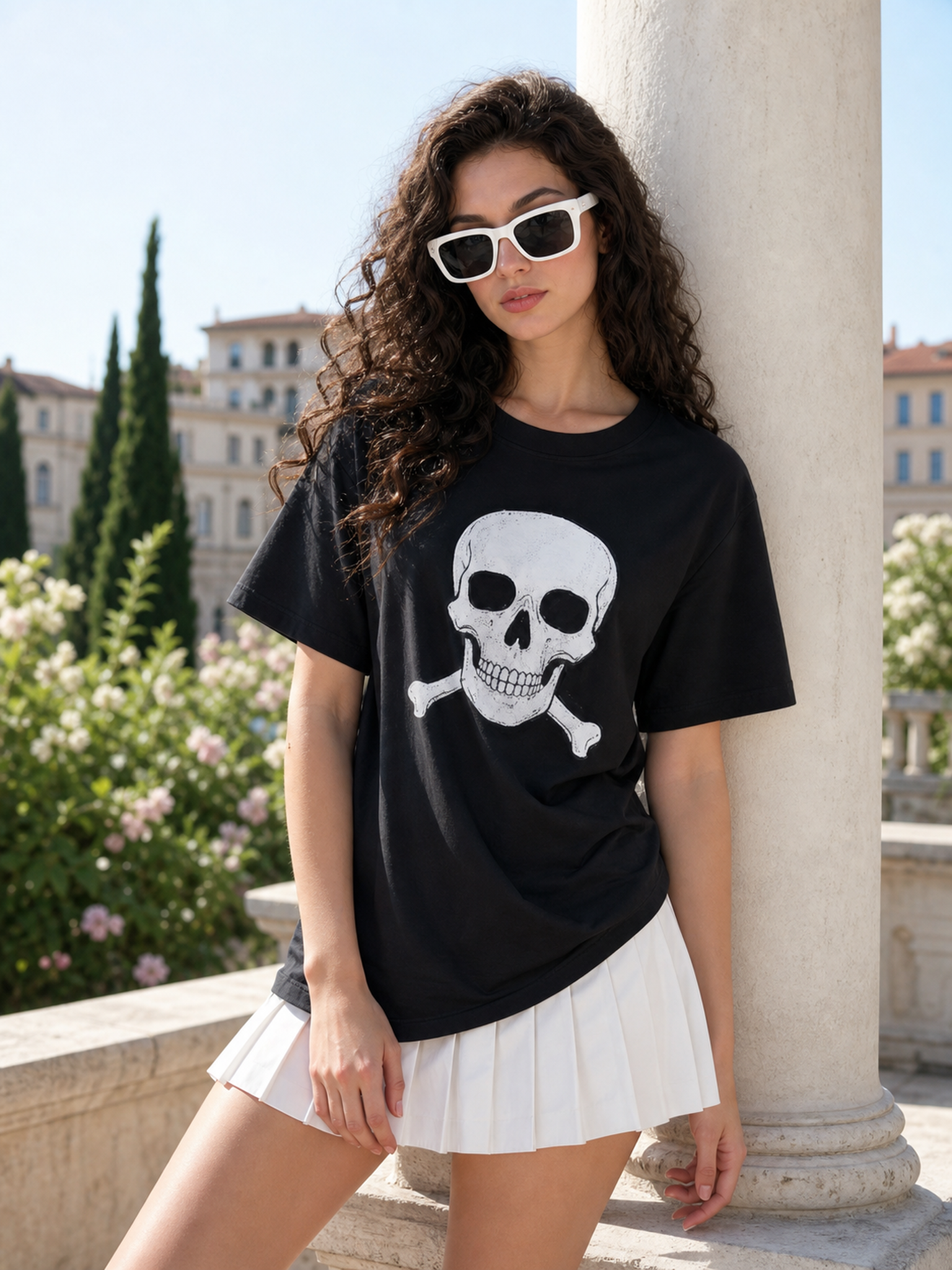 Women's Black Oversized Skull T-Shirt