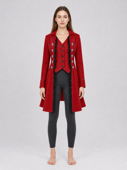 Red decorative tailcoat with long sleeves
