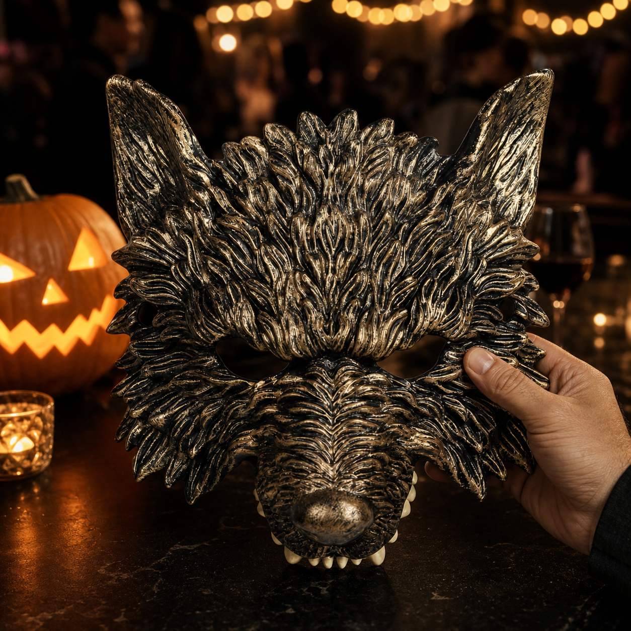1pc Halloween Wolf Face Mask, Sculpted Fur Texture, Open Eyes, Cosplay Party
