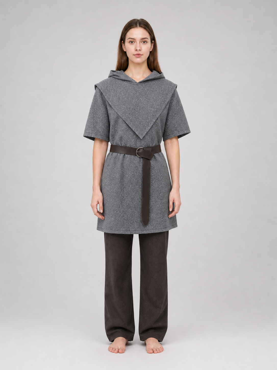 Silver Hooded Tunic Top with Wide Belt