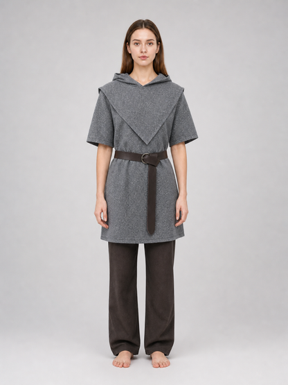 Silver Hooded Tunic Top with Wide Belt