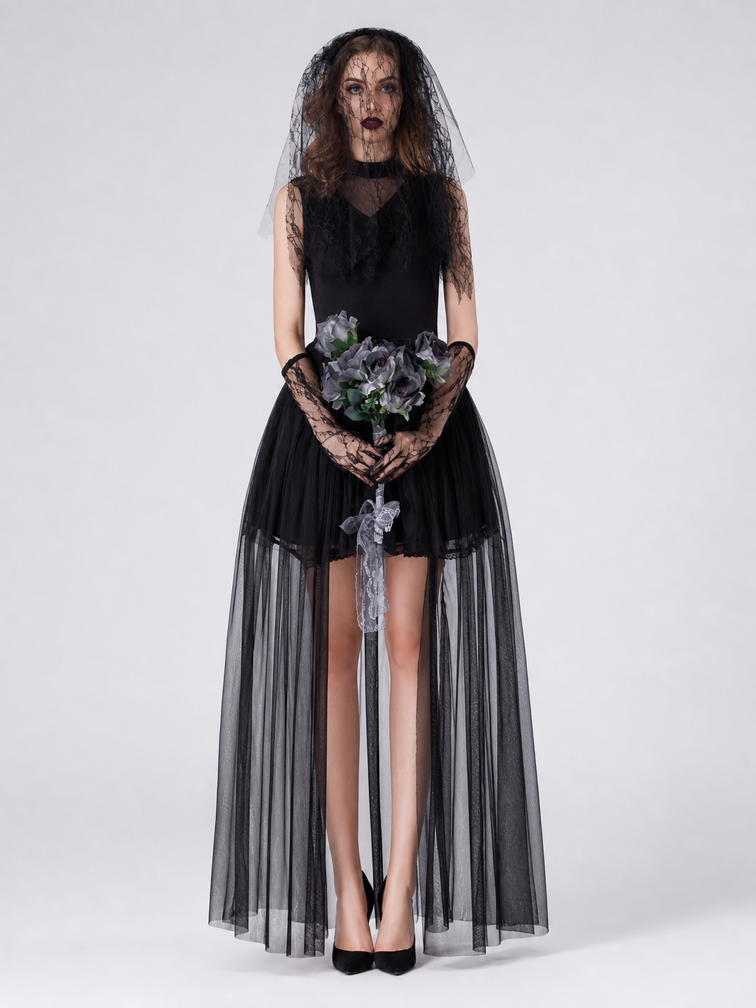 Gothic Halloween Zombie Costume with Veil